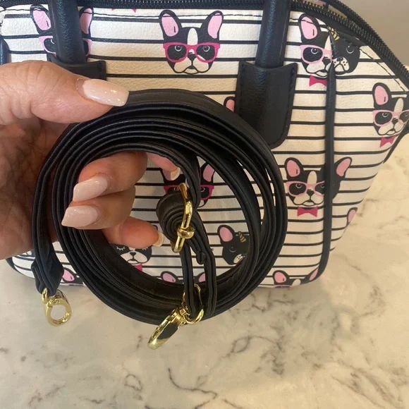 Betsey Johnson Black and White French Bulldog Crossbody Bag - Picture 9 of 10